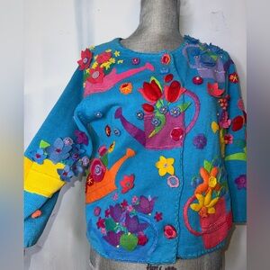 Michael Simon Fran Fine Style RARE Vintage Floral Garden S Blue Colorful 1999